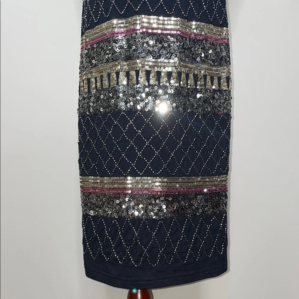 Suzy Sheer Black and Gold Embellished Sequin Cocktail Dress Size Small - Picture 4 of 10